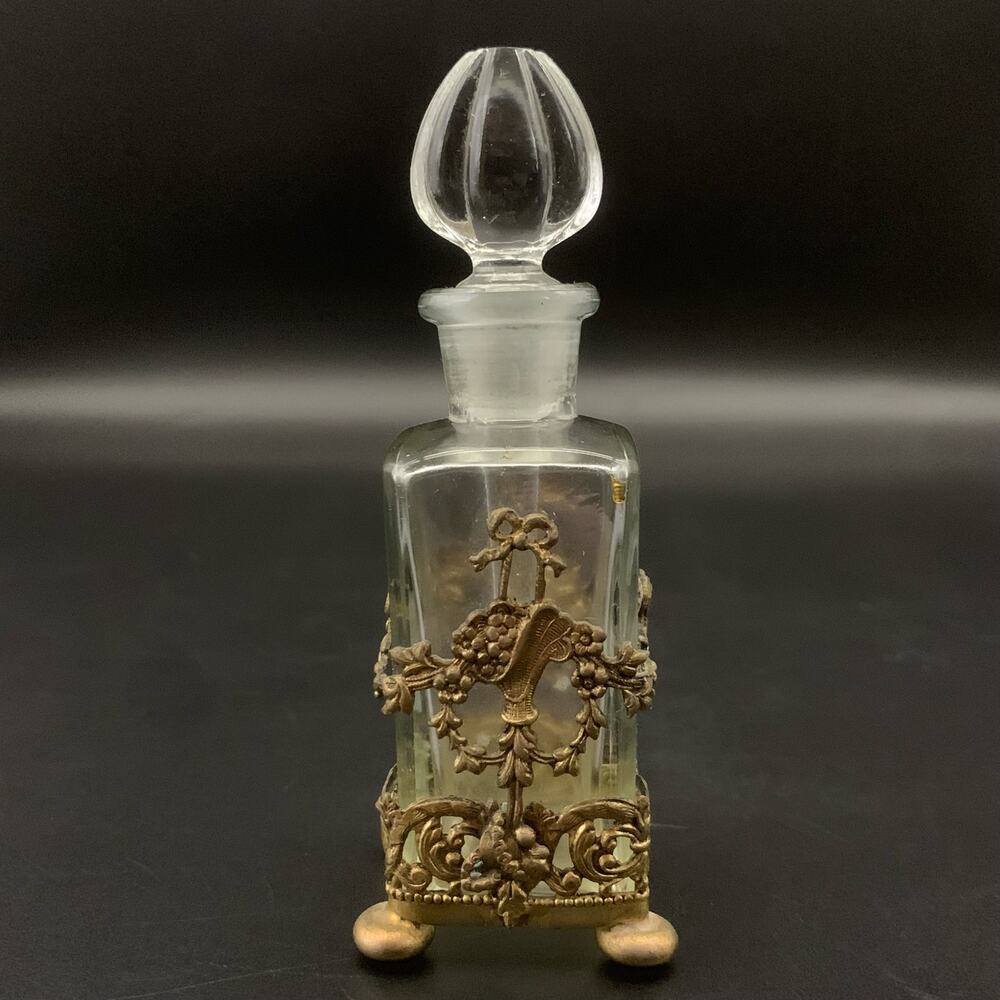 1934 Apollo Studios Ormolu Glass Empty Glass Bottle Filigree Vintage